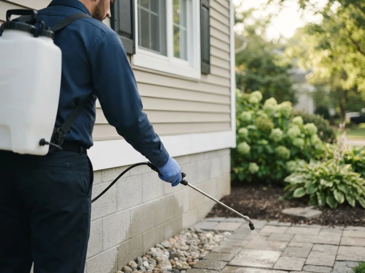 Pest control technician inspecting a home in Searsmont, ME